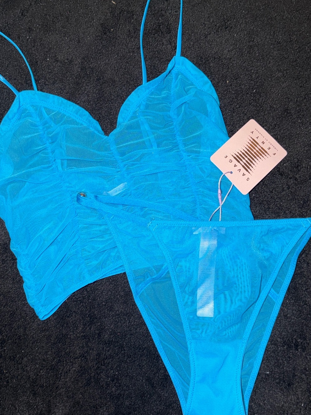 savage x fenty sheer + mesh matching lingerie set 🩵